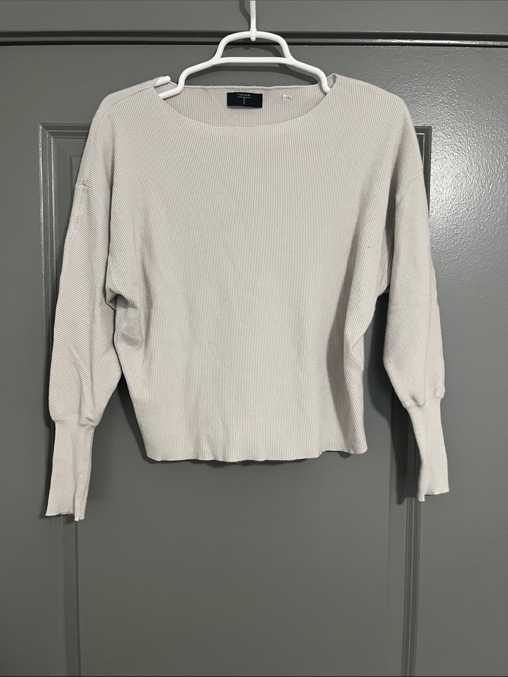 Tahari Cream Ribbed Boatneck Sweater